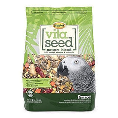 Higgins Vita Seed Parrot 3 Lbs pack shot shows a balanced bird seed blend for healthy digestion.