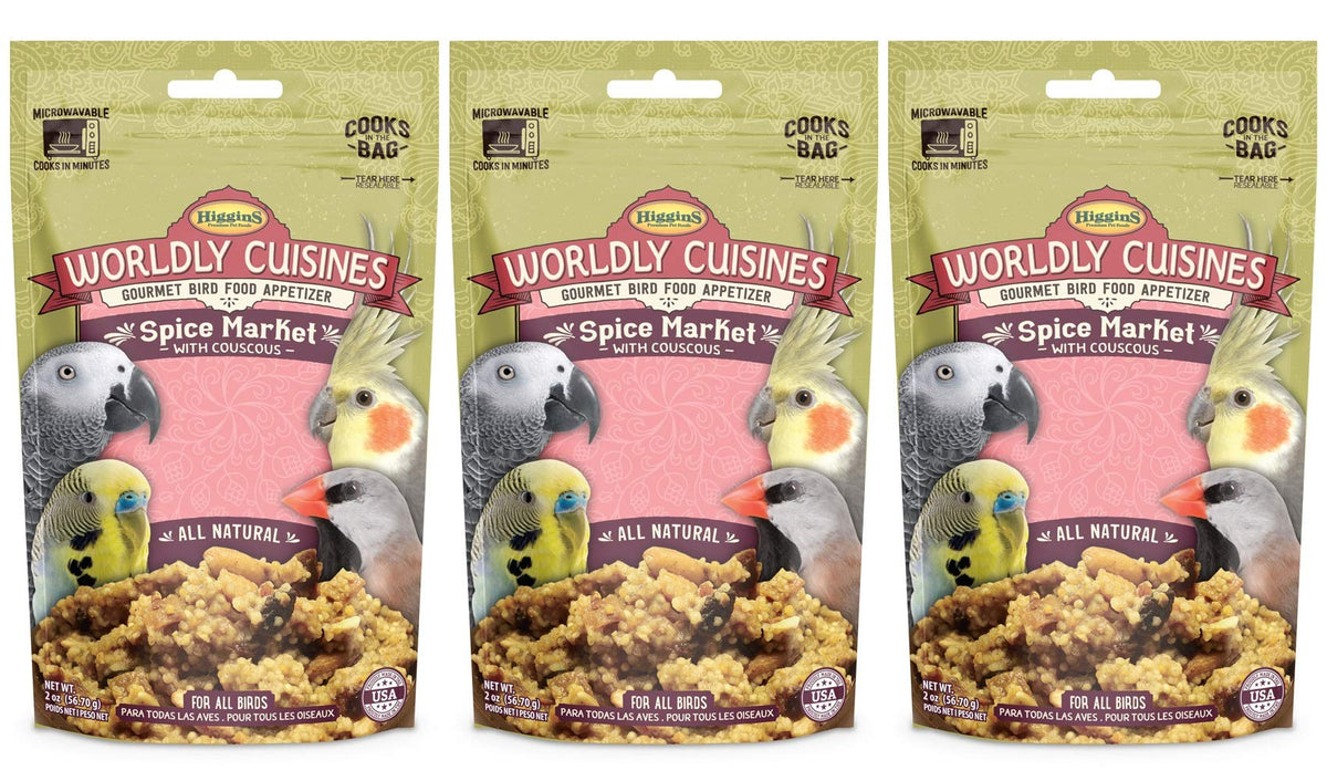 Higgins Worldly Cuisines Spice Market Bird Treat 3 Pack – attractive front view for enticing feeding.