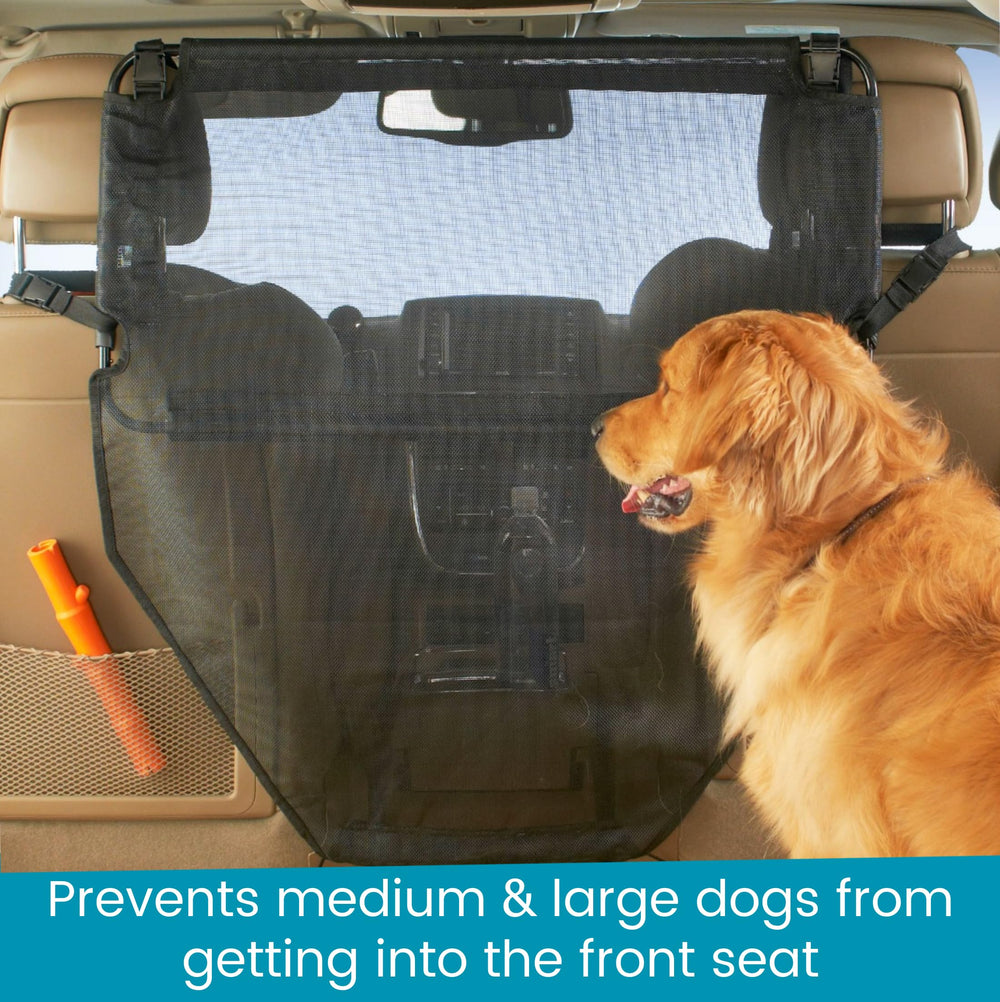 High Road barrier adjustable height preserves rear-view while keeping pets secure.