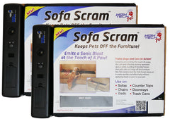 High Tech Pet Sofa Scram Deterrent emits a quick 85dB cue to deter pets from furniture.
