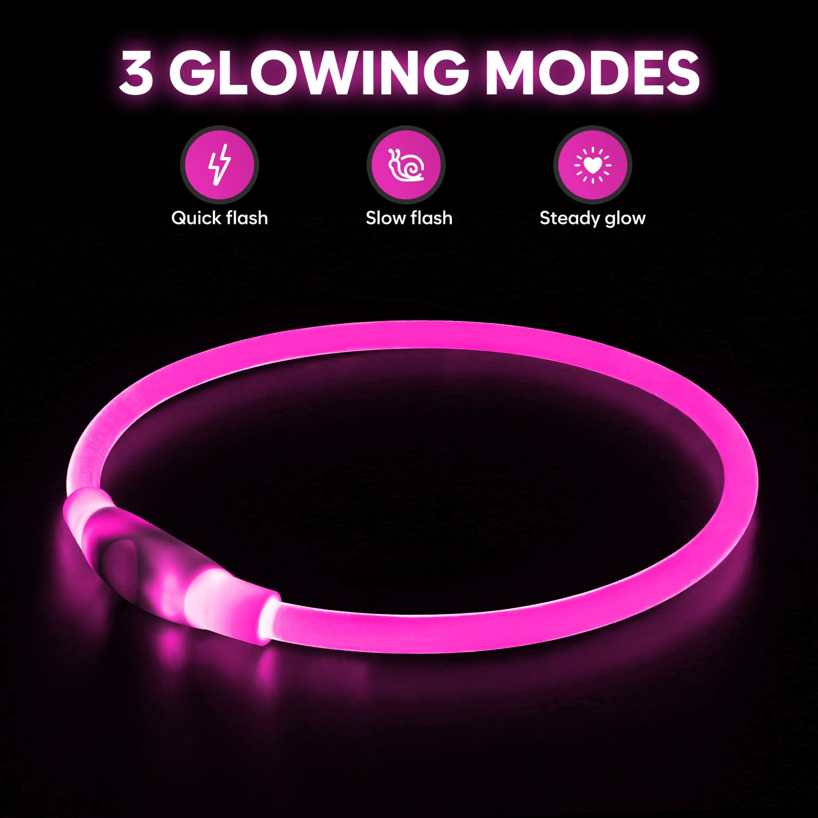 Higo LED dog collar shows 360-degree glow for night walks.