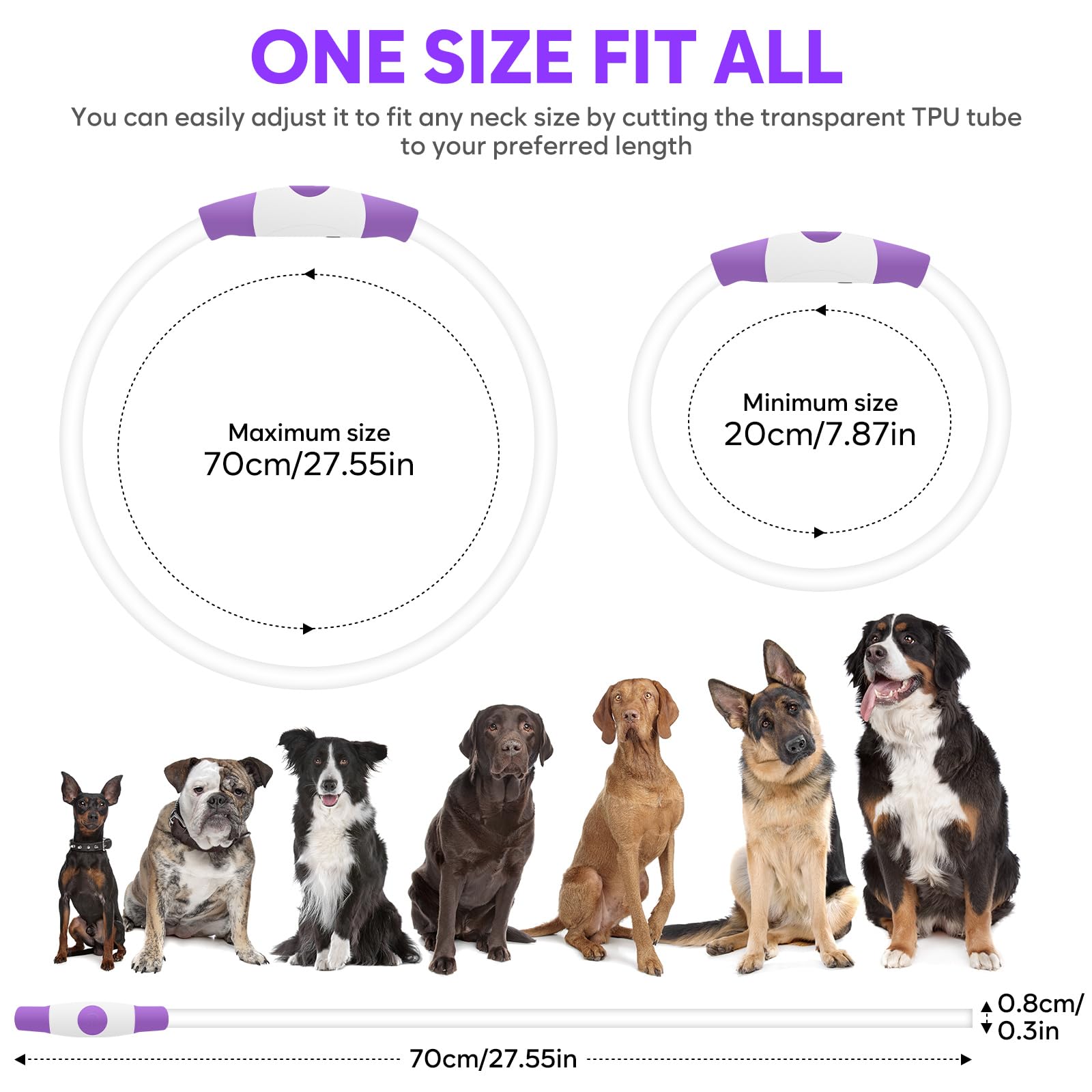 Higo Light Up Dog Collar is cuttable for a perfect adjustable fit.