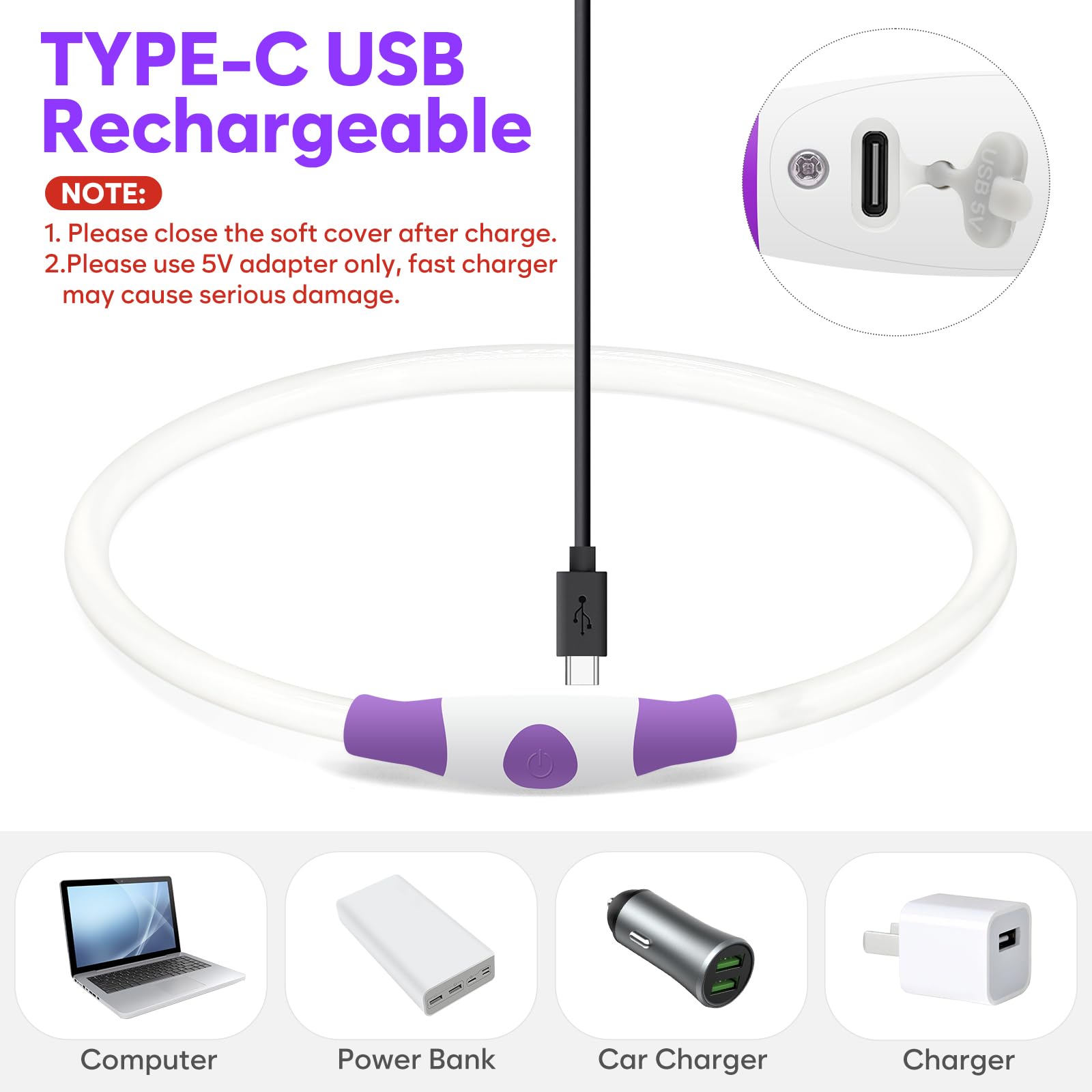 Higo Light Up Dog Collar uses Type-C charging for quick top-ups on the go.