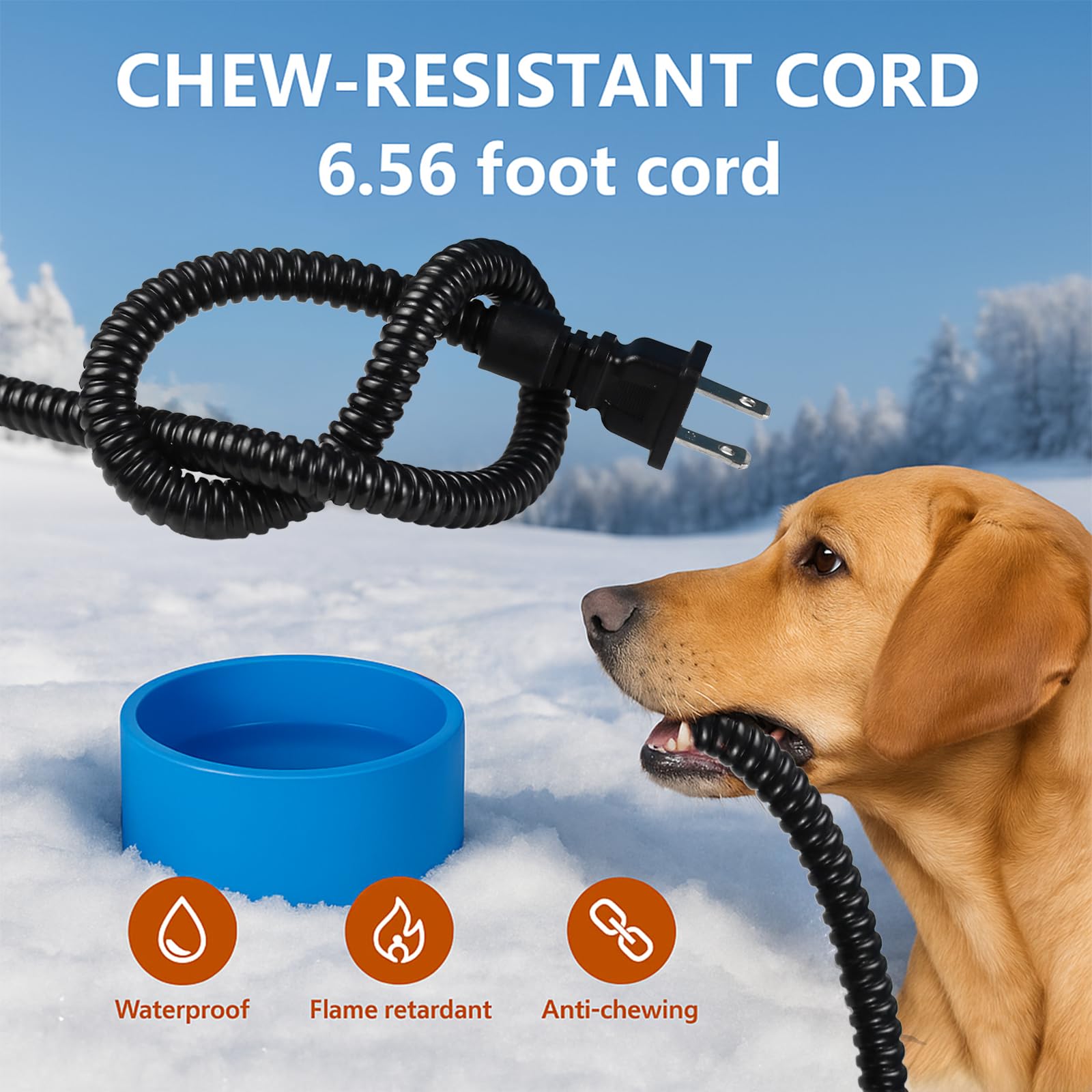 Higoro heated water bowl cord length enables flexible placement.