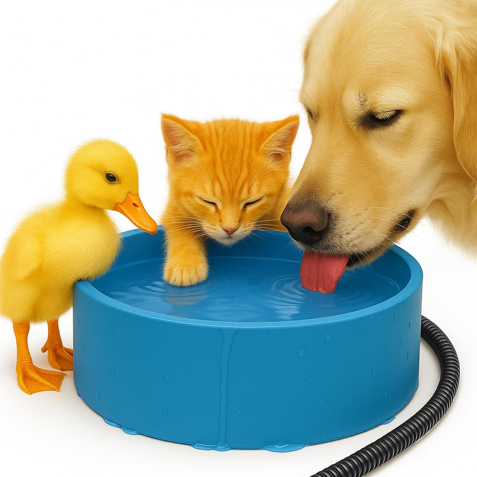 Higoro heated water bowl outdoors keeps pets hydrated in winter.