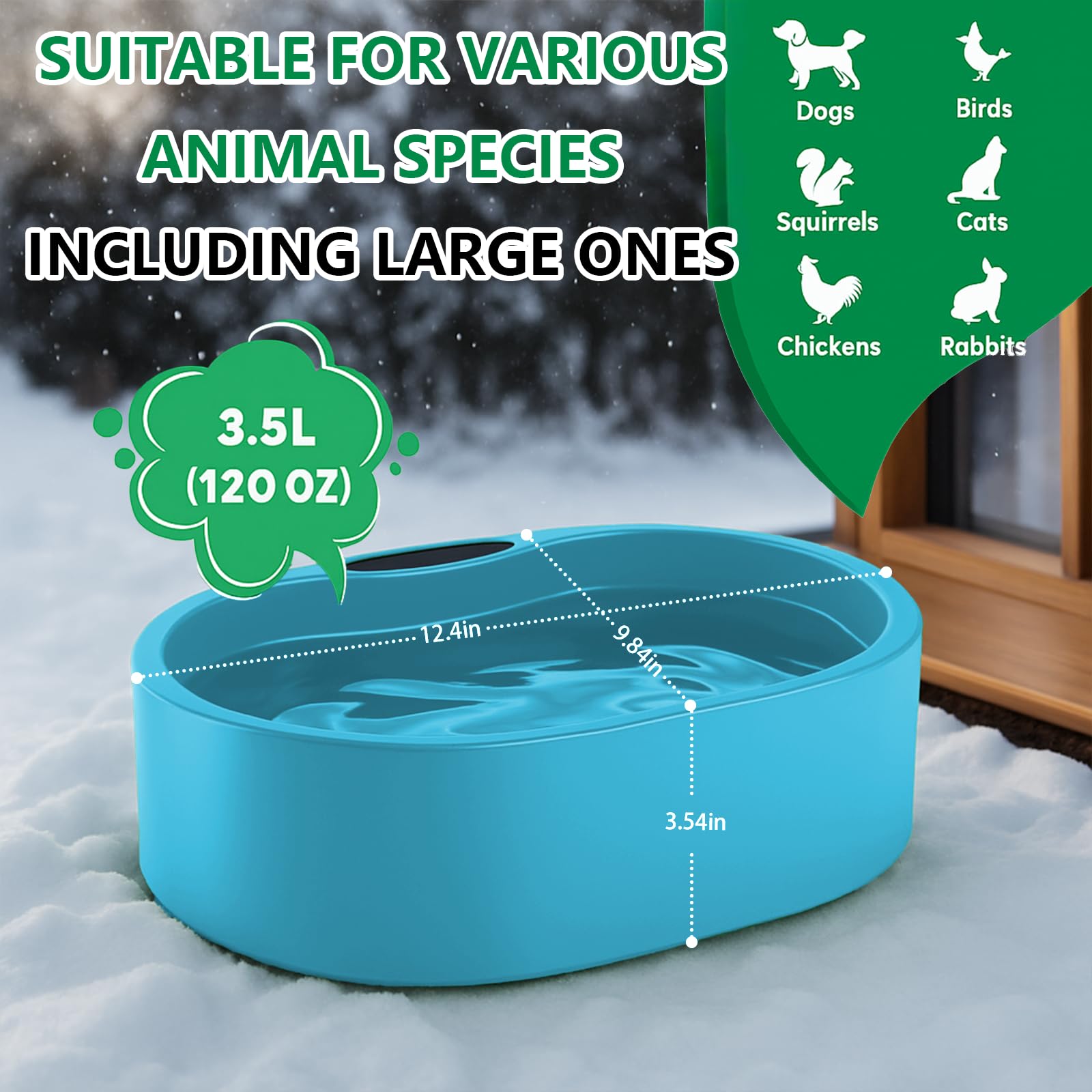 Higoro winter-use scene with dog and cat enjoying warm water
