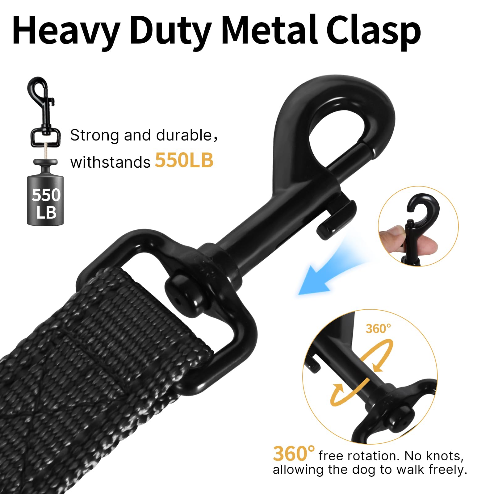 HIHANHAN reflective dog leash 360-rotating-clip prevents leash twisting during training.