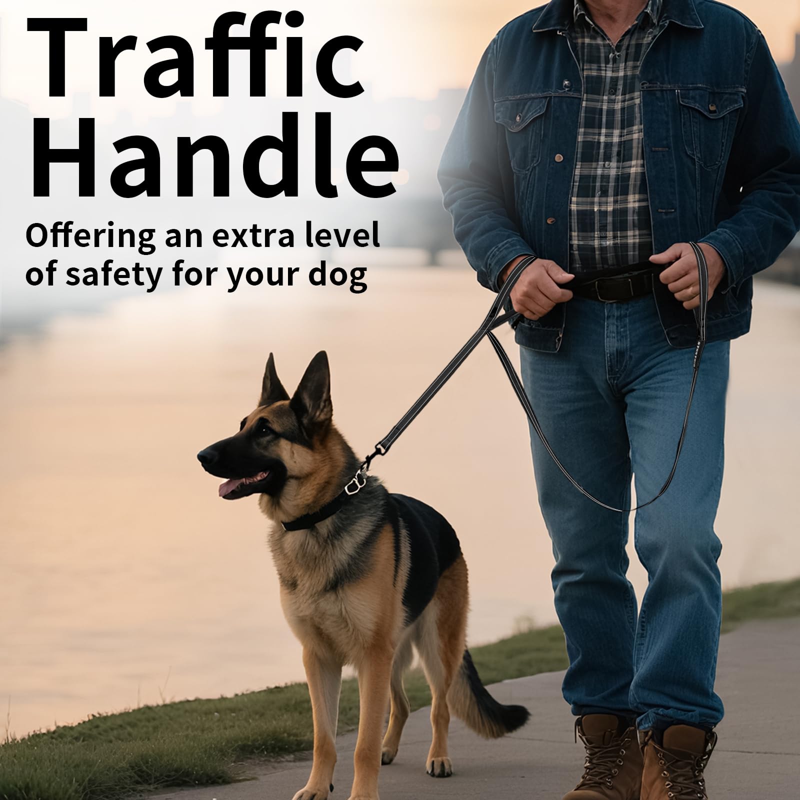 HIHANHAN reflective dog leash heavy-duty-clip keeps large dogs secure on rugged terrain.