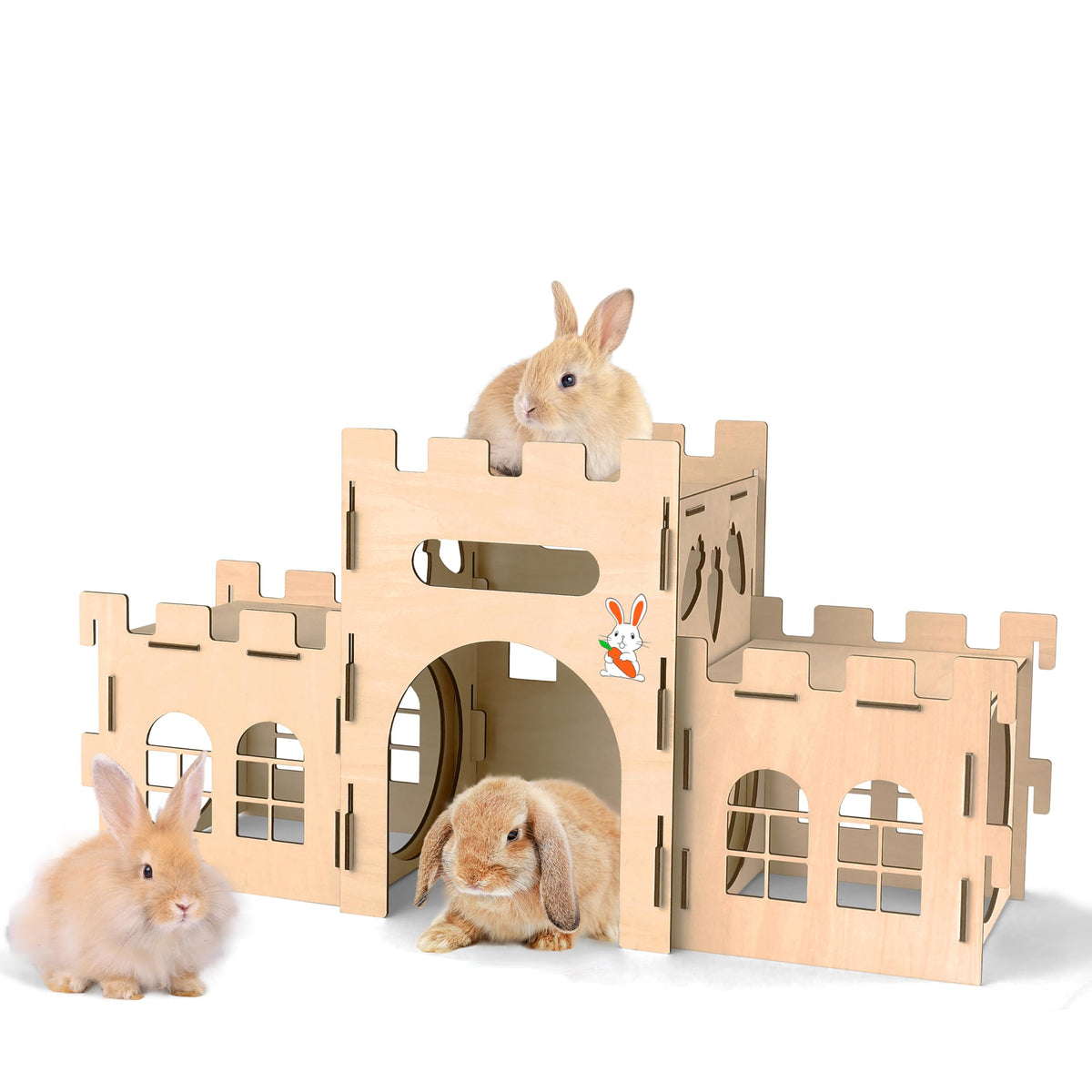 HIIMALEX extra-large bunny castle hideout demonstrates durable wood for safe indoor play.