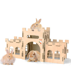 HIIMALEX extra-large bunny castle hideout demonstrates durable wood for safe indoor play.