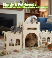 HIIMALEX split balcony rabbit tower shows versatile multi-level exploration for curious pets.