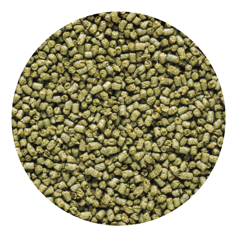 Close-up of Hikari pellets showing texture for balanced nutrition.
