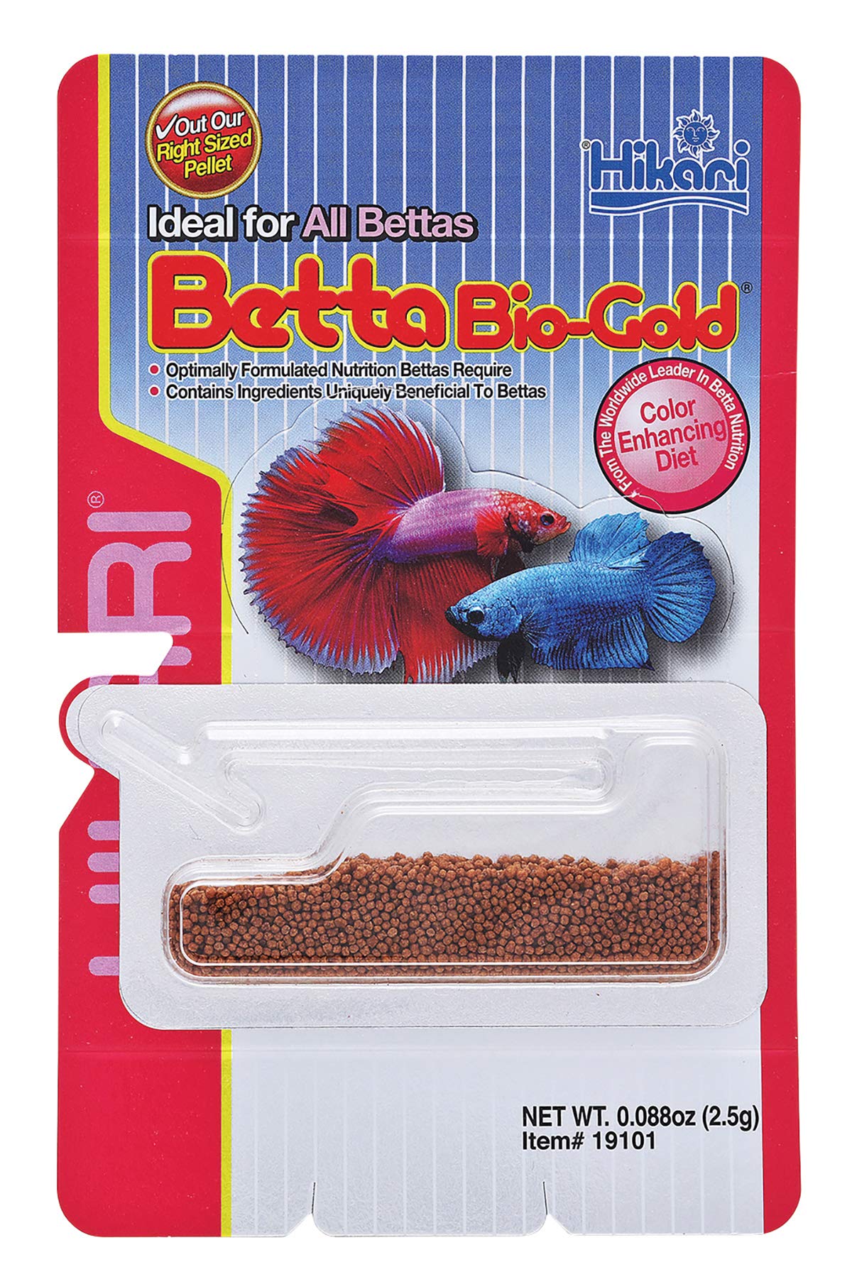 Hikari Betta Bio-Gold Baby Pellets jar closeup highlighting premium protein for healthy betta growth.