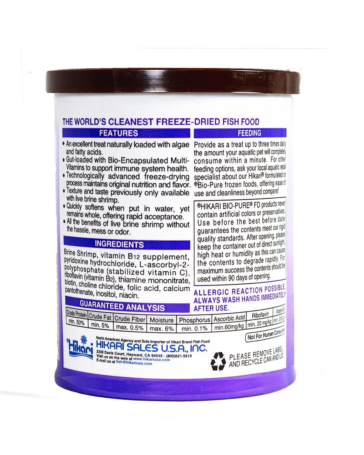 Hikari Bio-Pure brine shrimp shown in water to emphasize water clarity during feeding.