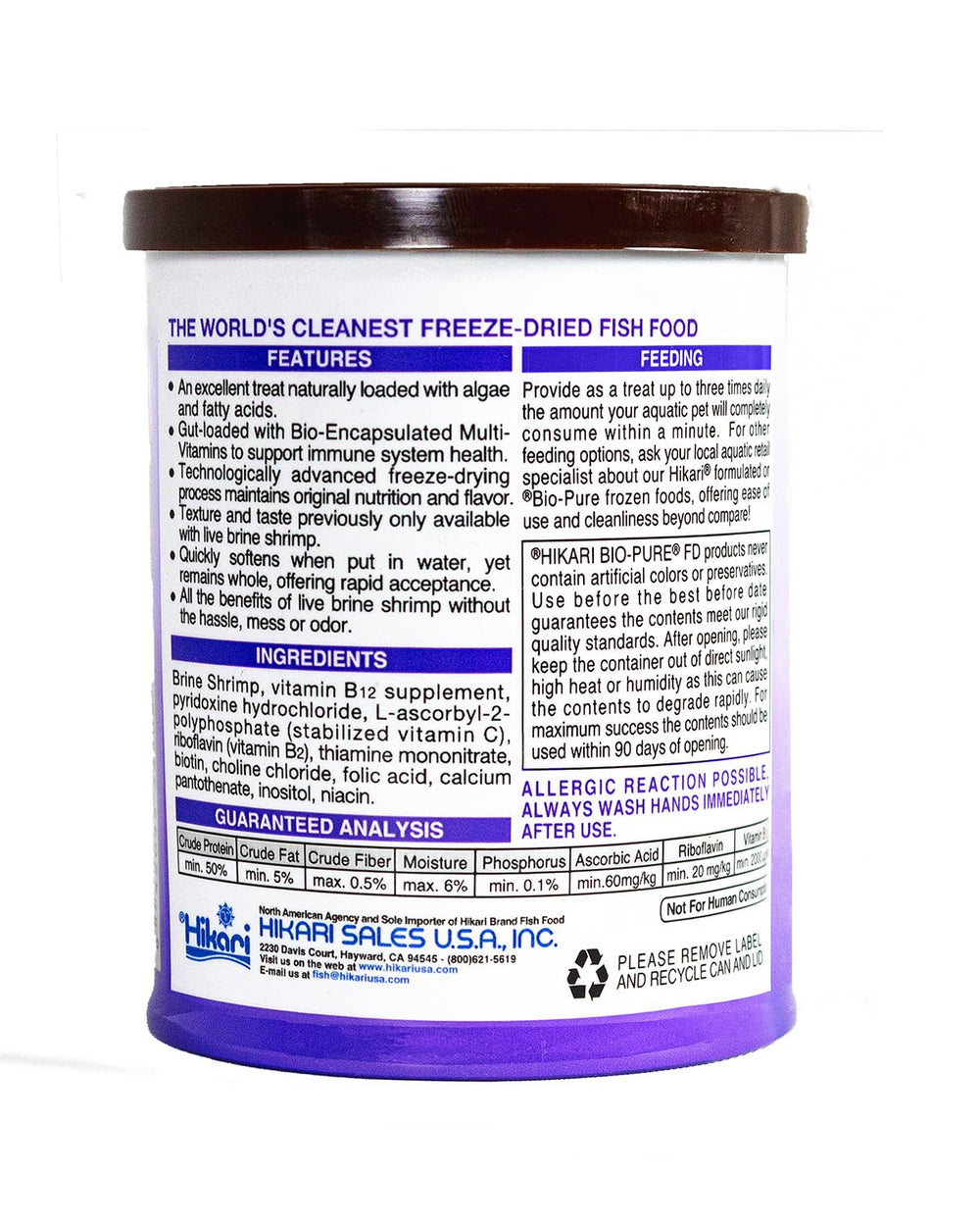 Hikari Bio-Pure brine shrimp shown in water to emphasize water clarity during feeding.