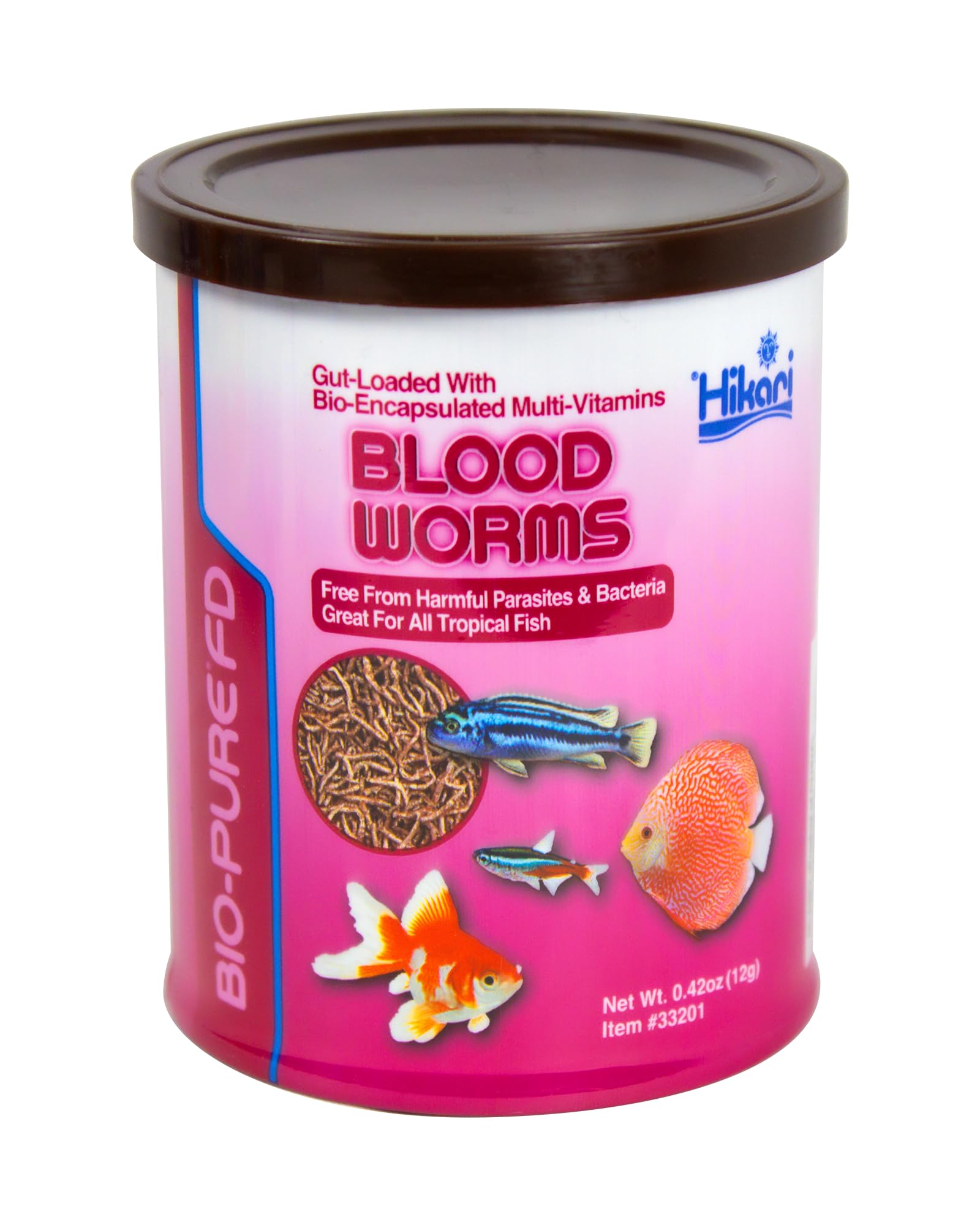 Hikari Bio-Pure freeze dried blood worms with dispenser top for mess-free feeding