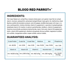 Hikari Blood Red Parrot+ color-rich pellets reveal vibrant hue and nutrition.