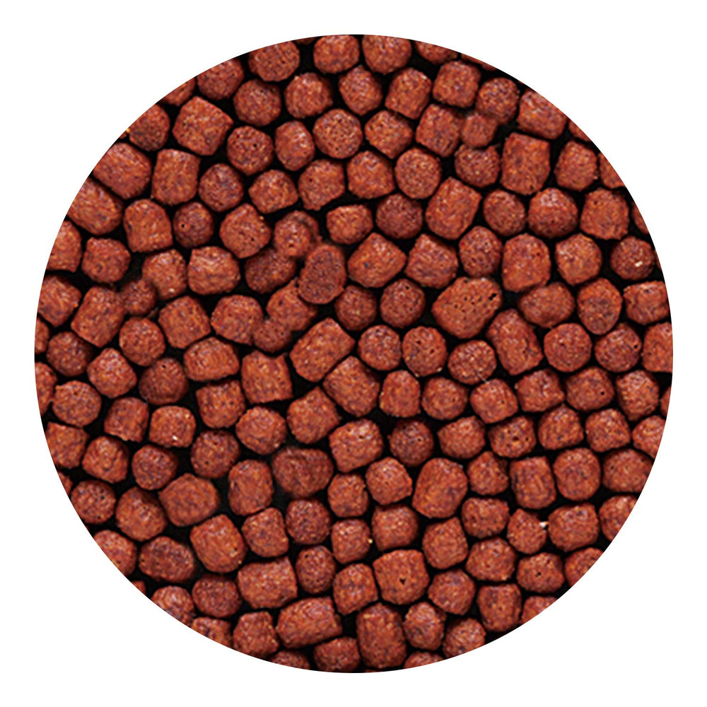Hikari Blood Red Parrot+ ingredients closeup features krill, astaxanthin, yeast.