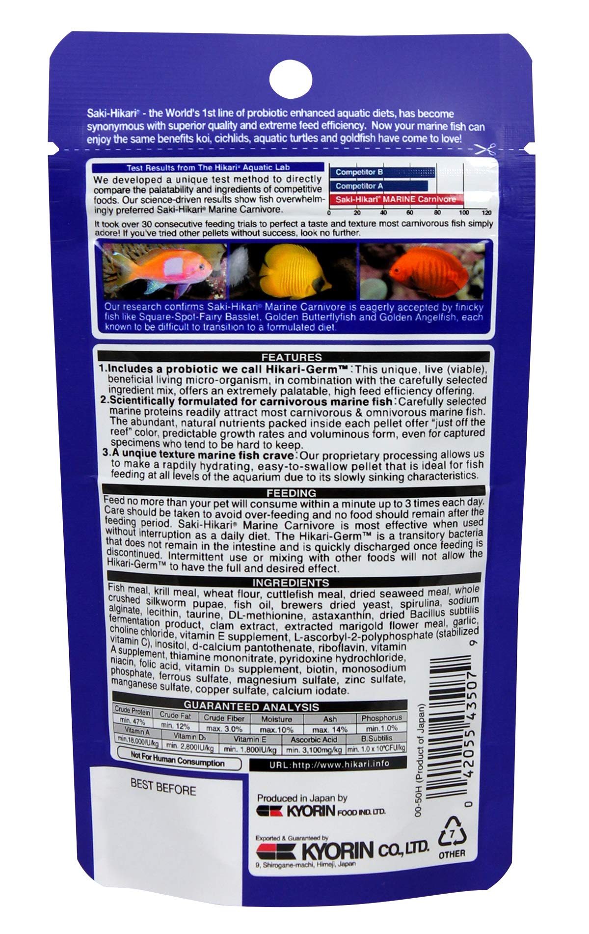 Hikari Carnivore Pellets dish-serving — easy feeding during daily tank maintenance