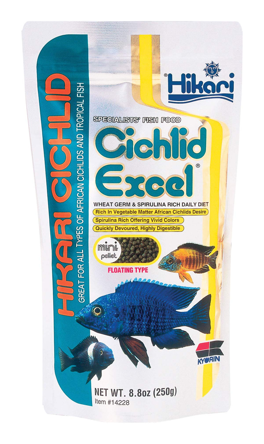 Hikari Cichlid Excel floating pellets closeup enabling easy portion control