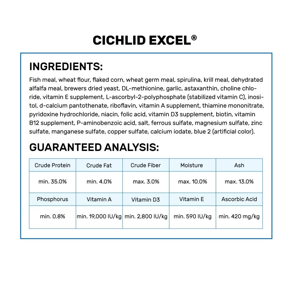 Hikari Cichlid Excel floating pellets in bowl highlights portion control.