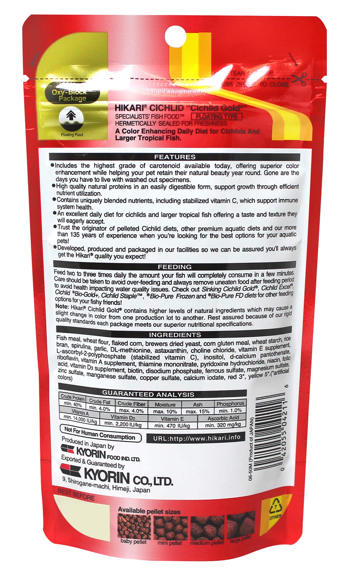 Hikari Cichlid Gold floating pellets portion demonstrates precise feeding control.