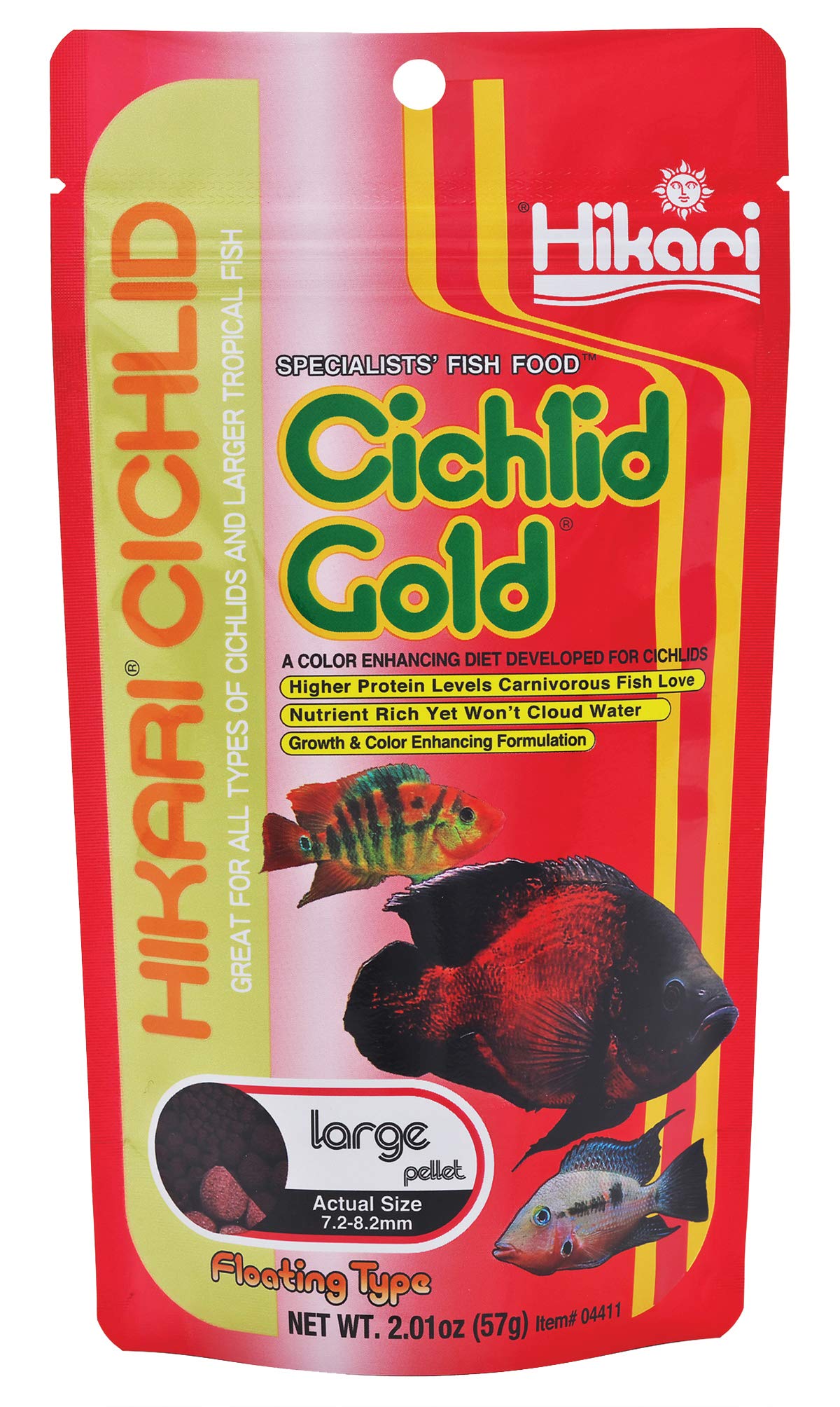 Hikari Cichlid Gold 2oz package showing premium nutrition for cichlids.