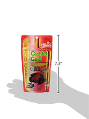 Hikari Cichlid Gold pellets in tank image showing easy-to-view floating feed.