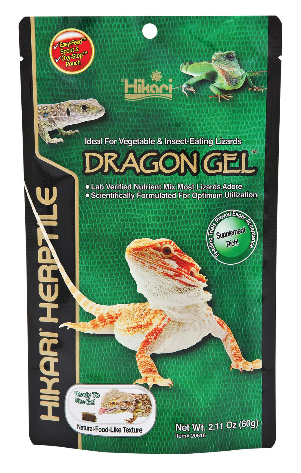 Hikari Dragon Gel 2.11 oz bottle front for growth-support diet for bearded dragons