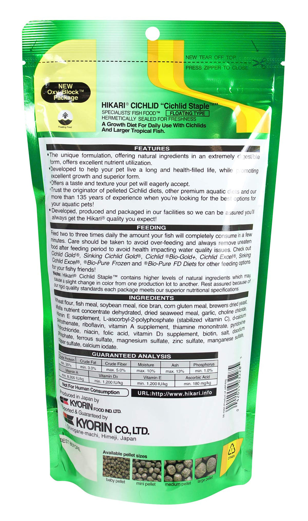 Hikari Floating Pellets closeup highlights uniform texture for balanced aquarium nutrition.