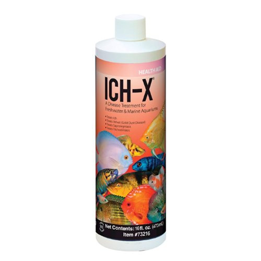 Hikari Ich X, bote 16 oz, ayuda a mantener la salud de peces ornamentales.