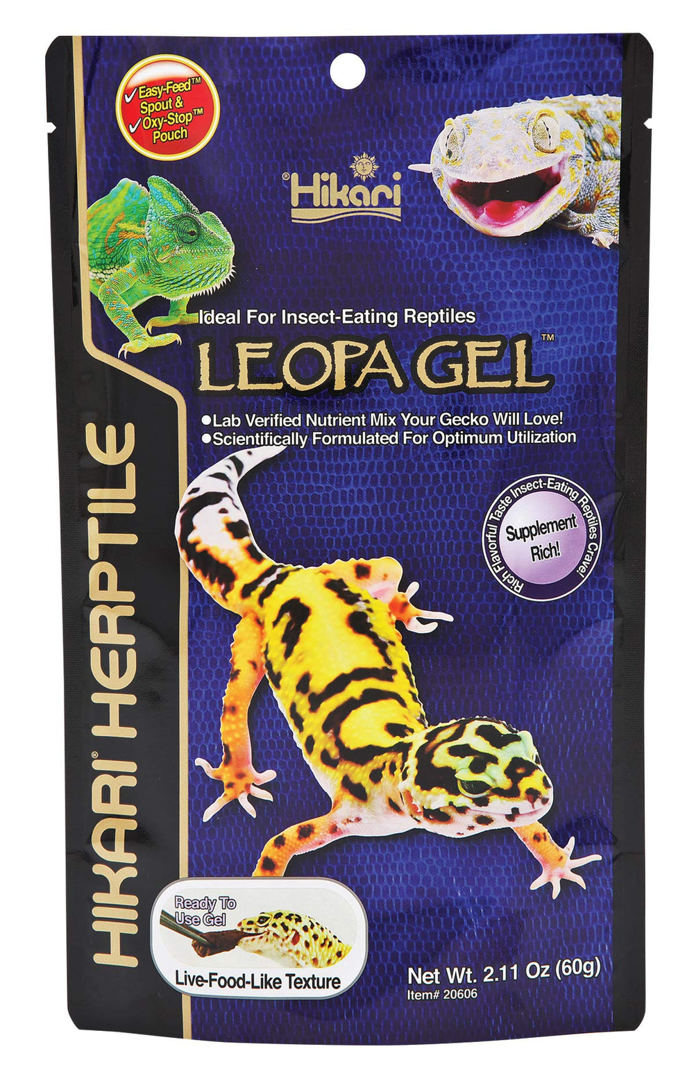 Hikari LeopaGel jar closeup showing convenient gel diet for insect-eating geckos.