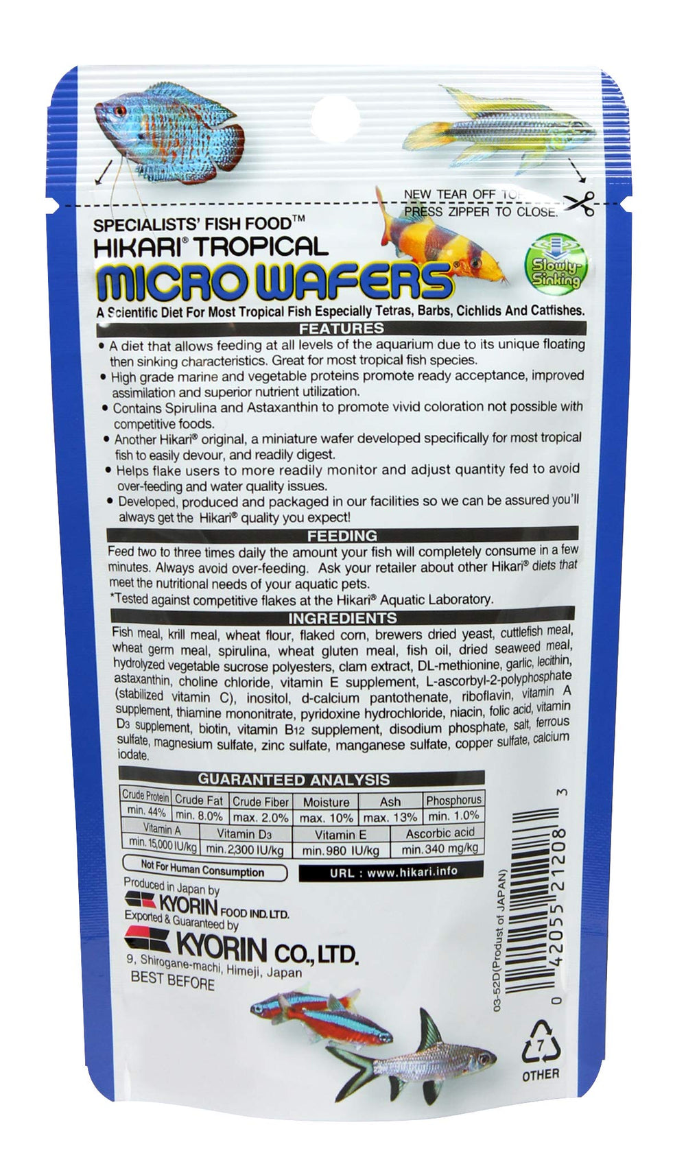 Hikari Micro Wafers fed to tetras and livebearers support balanced nutrition