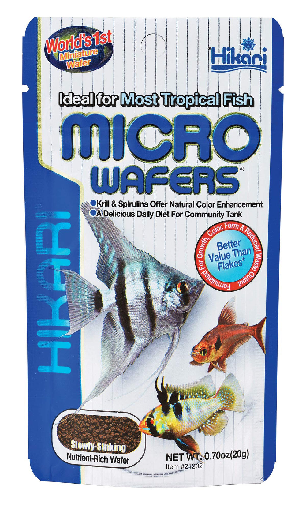Hikari Micro Wafers close-up reveals tiny bites for precise small fish feeding