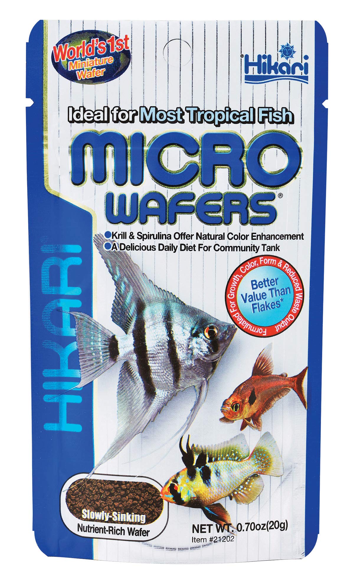 Hikari Micro Wafers close-up reveals tiny bites for precise small fish feeding
