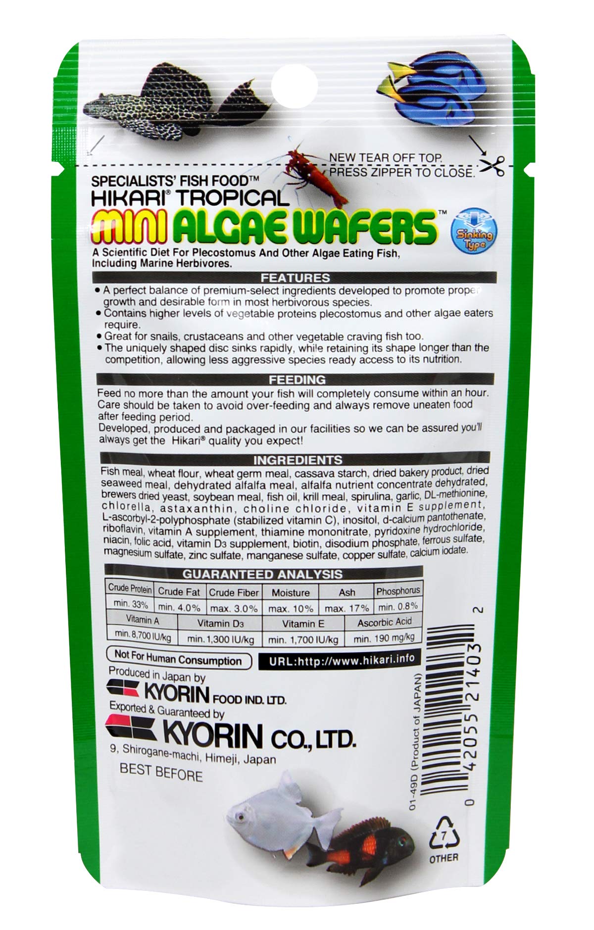 Hikari Mini Algae Wafers serving dish shows tiny fish-friendly portions