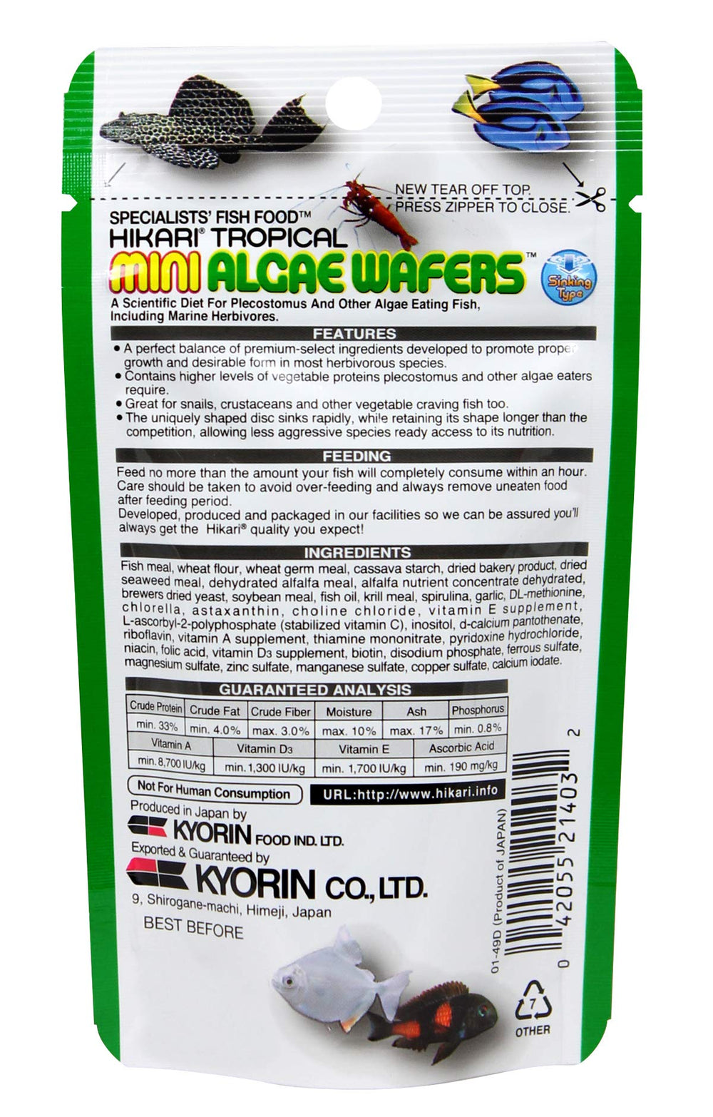 Hikari Mini Algae Wafers serving dish shows tiny fish-friendly portions