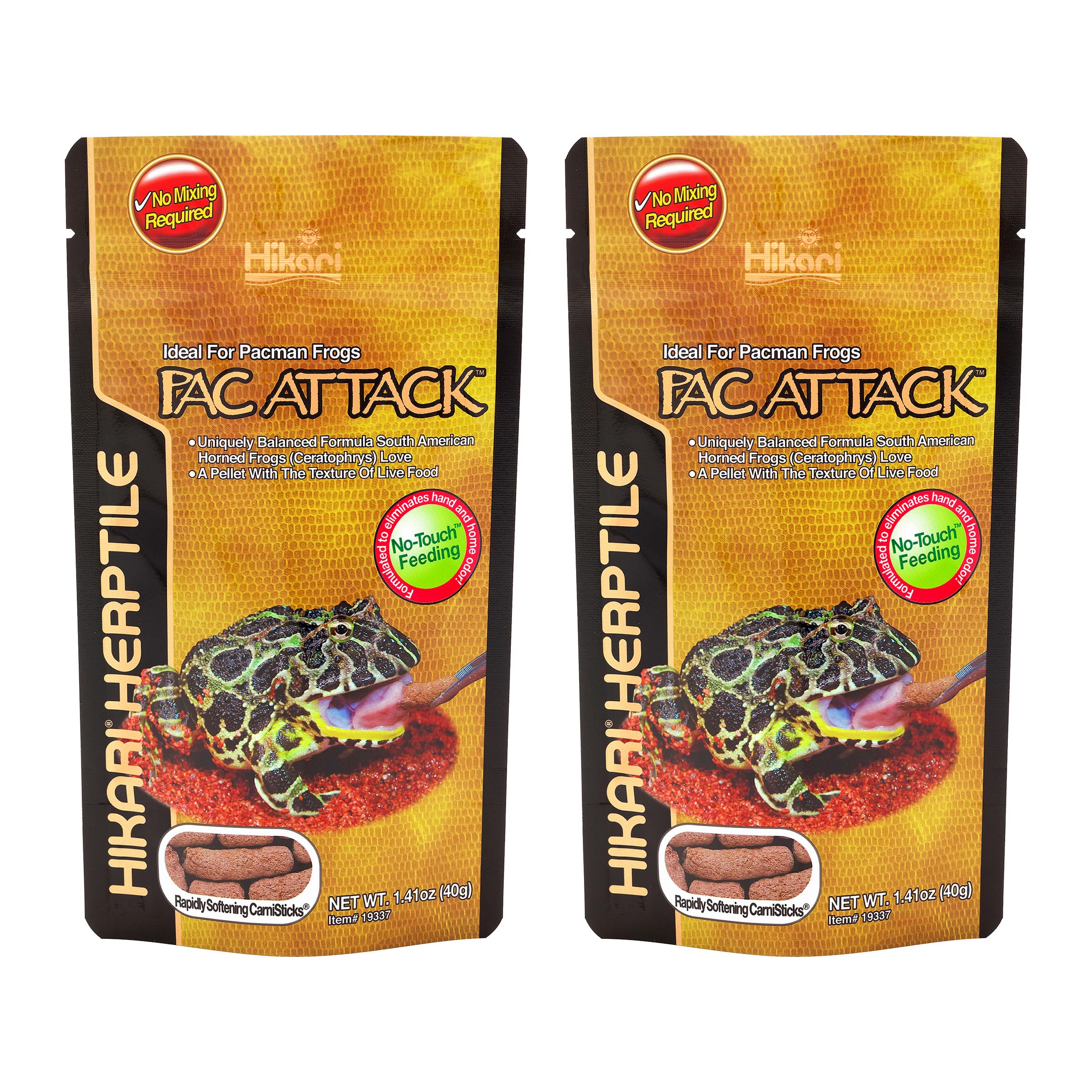 Hikari Packman Frog PAC Attack Food two-pack pellets shown for easy feeding