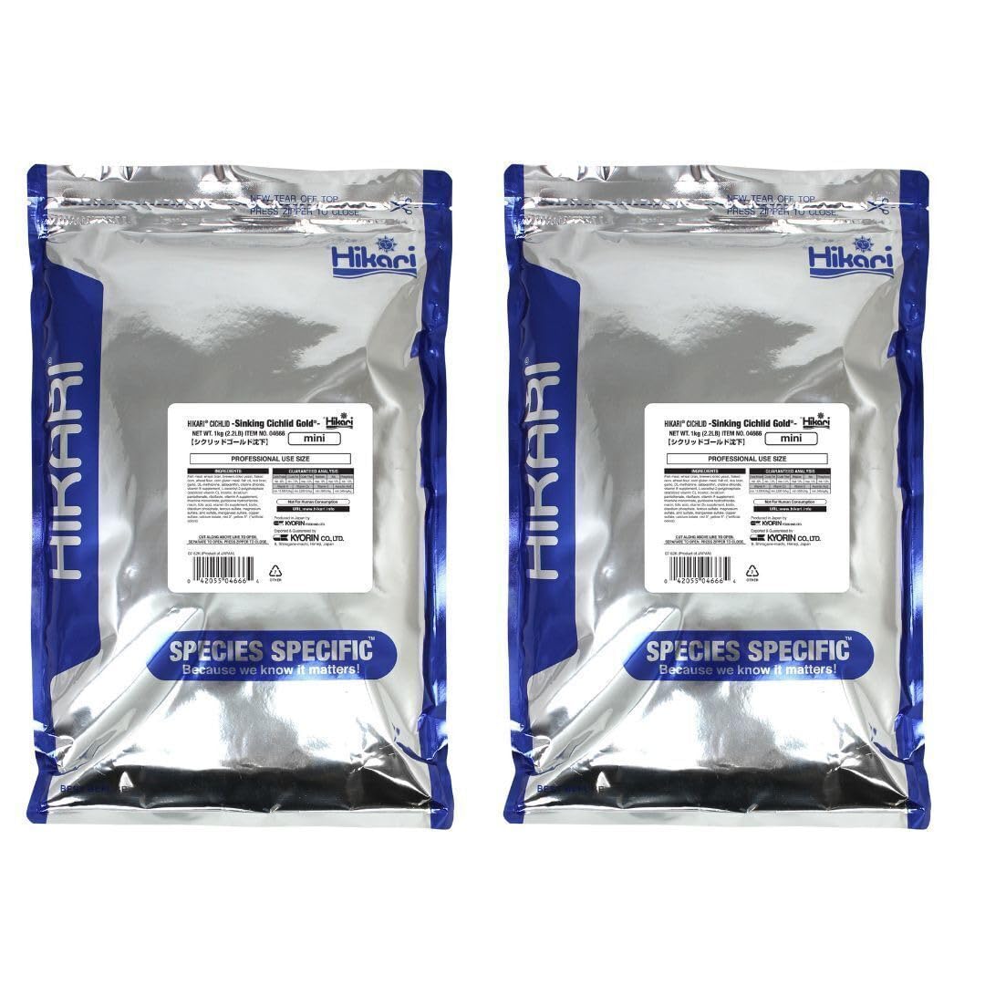 Hikari Sinking Cichlid Gold Pellets bags front highlight two-pack color-enhancing feed