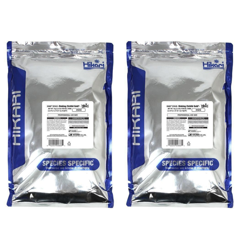 Hikari Sinking Cichlid Gold Pellets bags front highlight two-pack color-enhancing feed