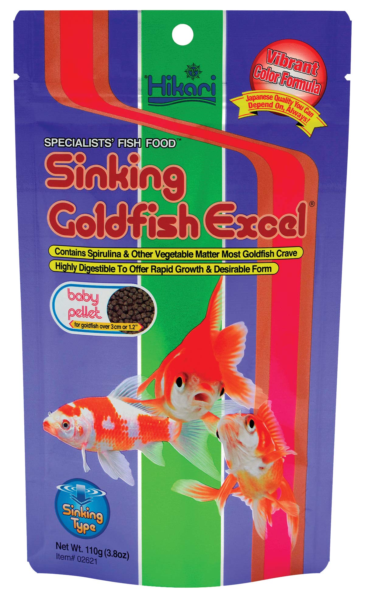 Hikari Sinking Goldfish Excel wafer closeup highlighting texture and color-enhancement formula