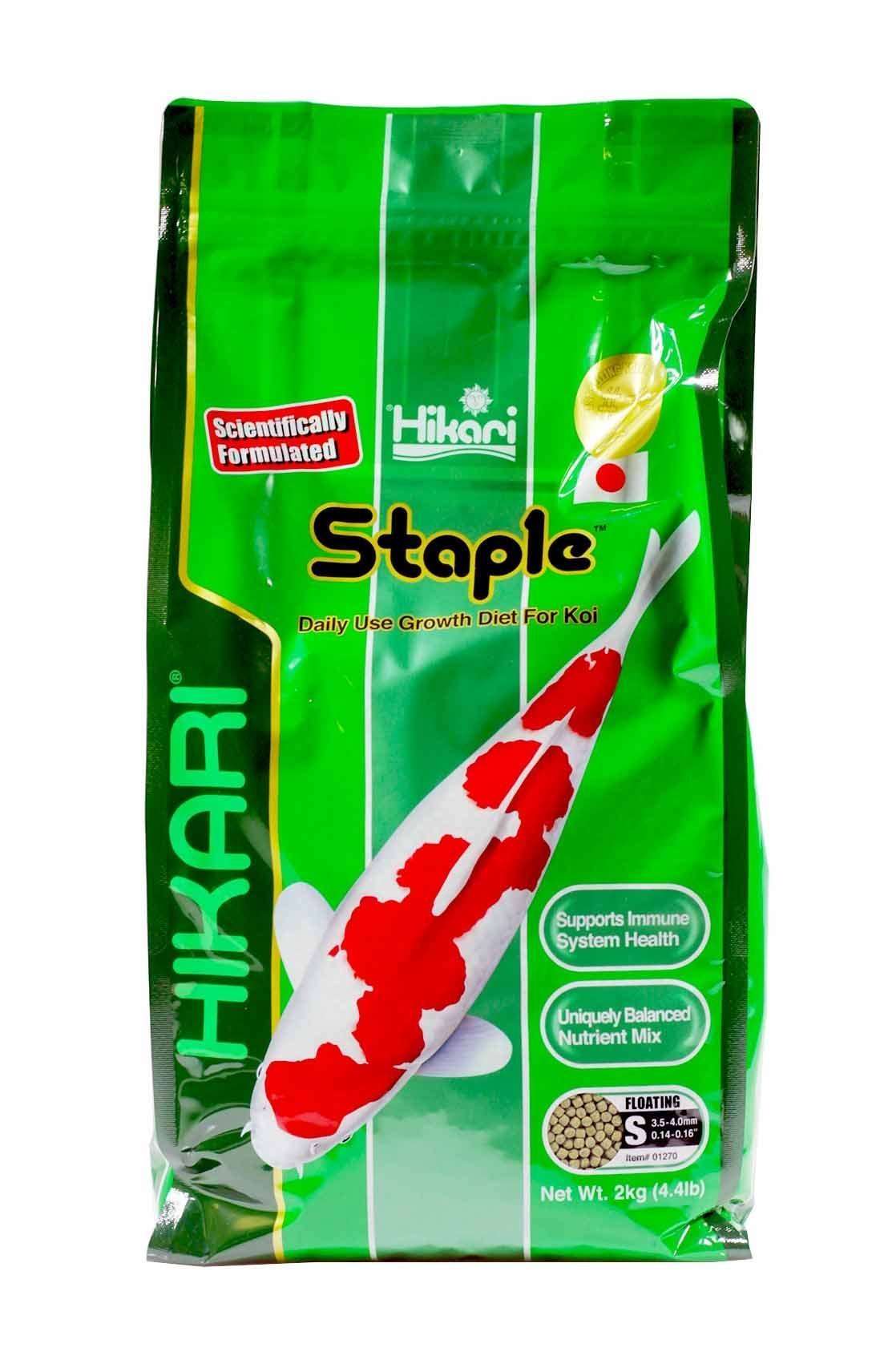 Hikari Staple Koi Food Mini Pellet bag promotes daily pond nutrition for koi