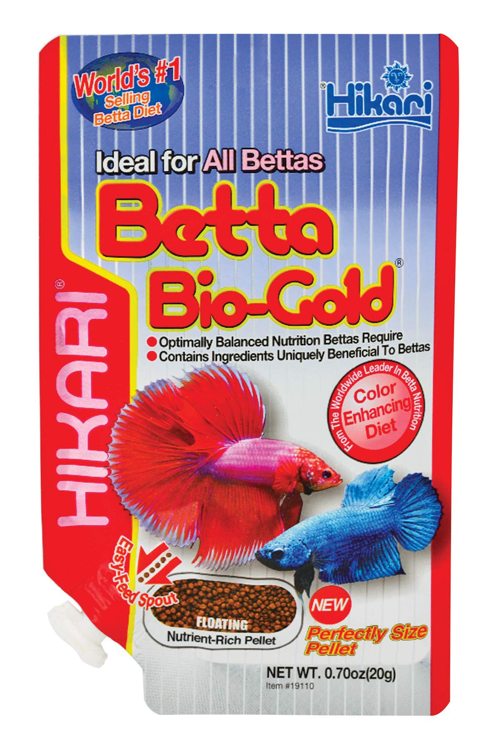 Hikari Tropical Betta Bio-Gold packaging shows 20g size and immune support.