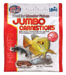 Hikari Tropical Jumbo Carnisticks stick close-up shows color-boosting carotenoids for vibrant fish.