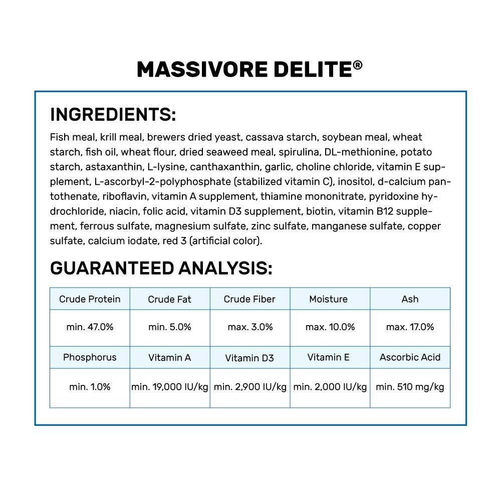 Hikari Tropical Massivore Delite promotes water clarity when fed as directed.
