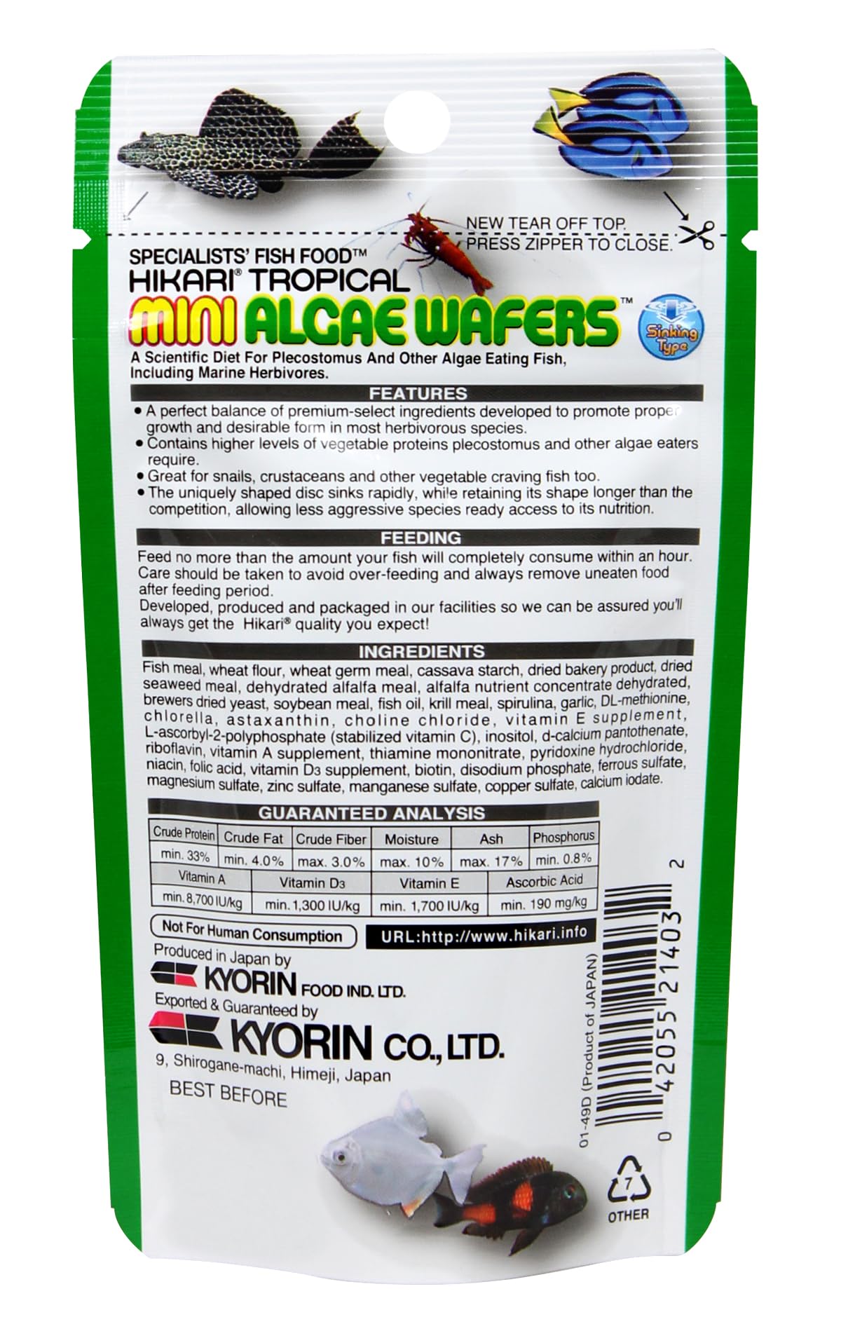 Hikari Tropical Mini Algae Wafers dish with sinking wafers for easy feeding.