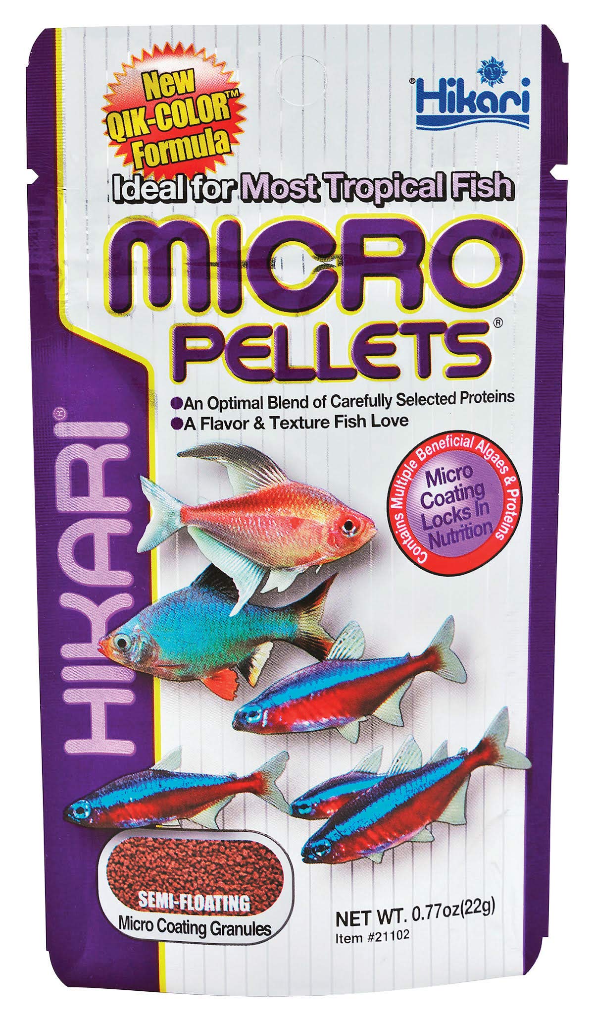 Hikari Tropical micro pellets pack-shot showing nutrition for small fish
