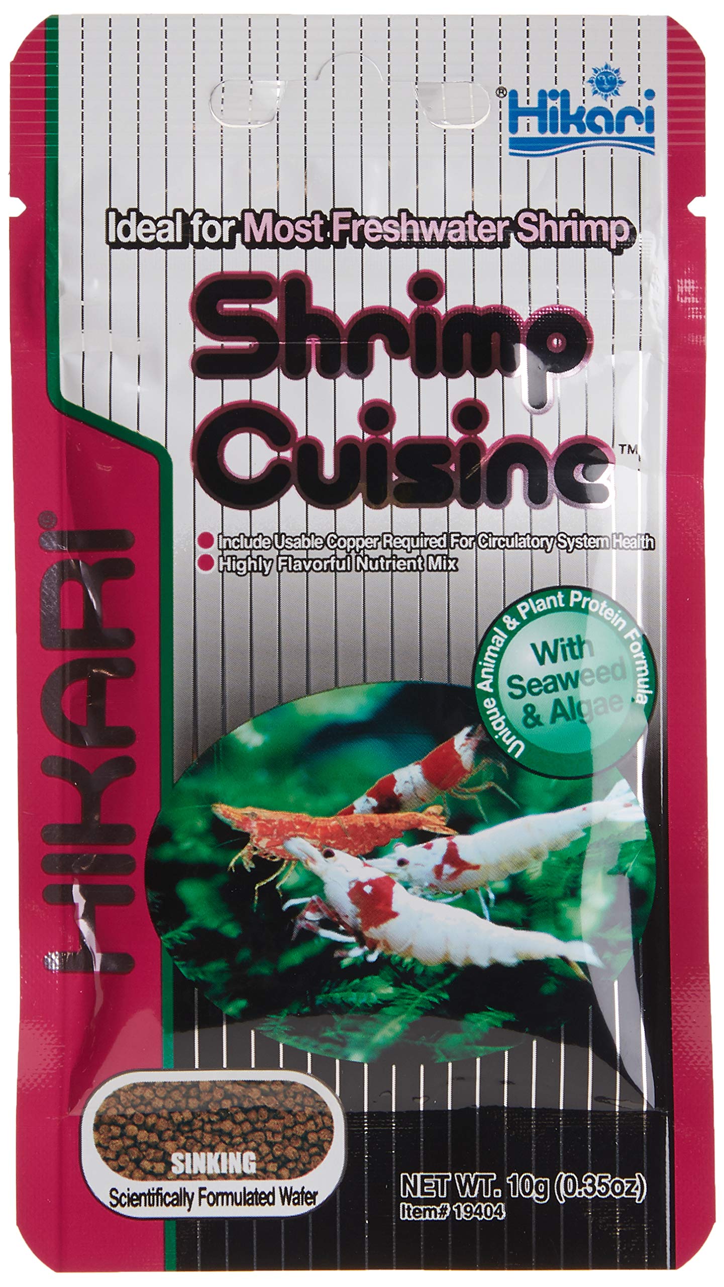 Hikari Tropical Shrimp Cuisine packaging shows easy storage and dosing for hobby aquarists.