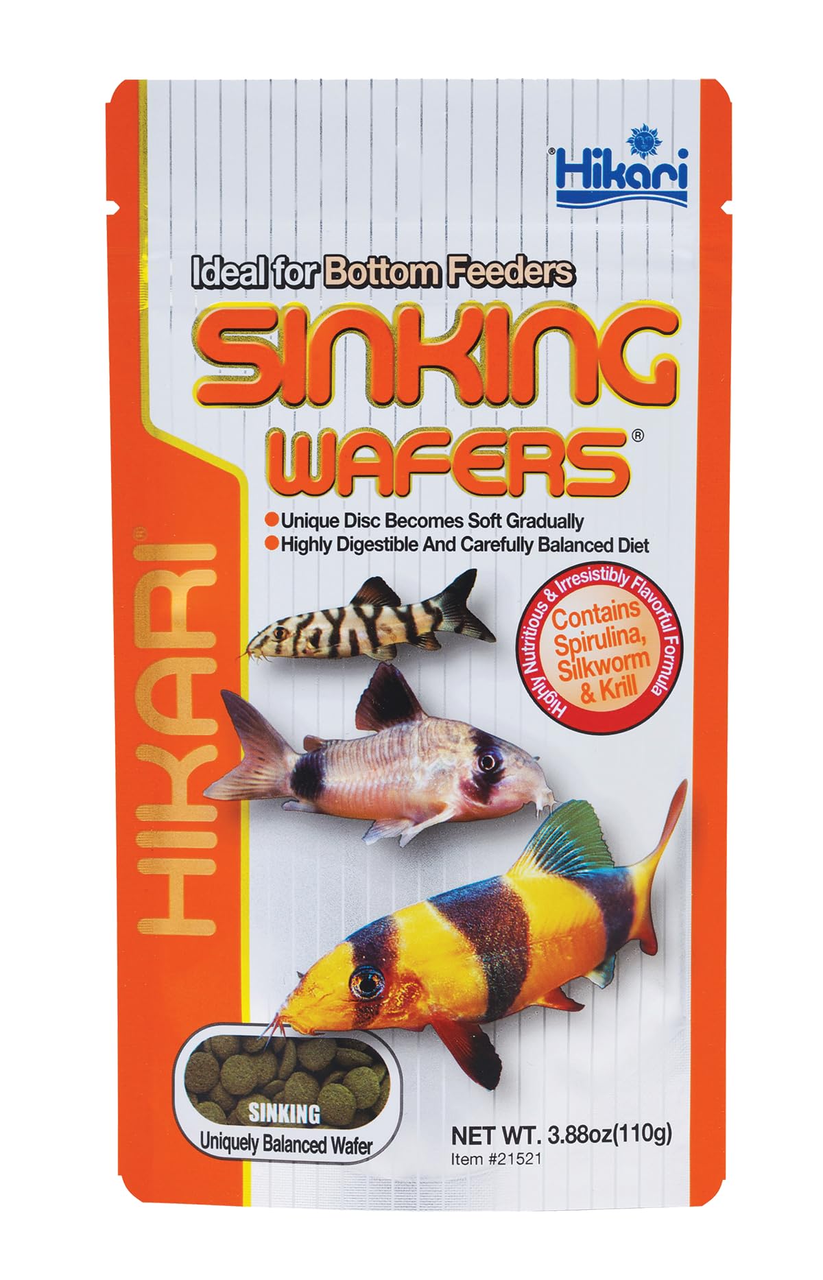 Hikari Tropical Sinking Wafers in catfish bowl promote balanced nutrition and clear water.