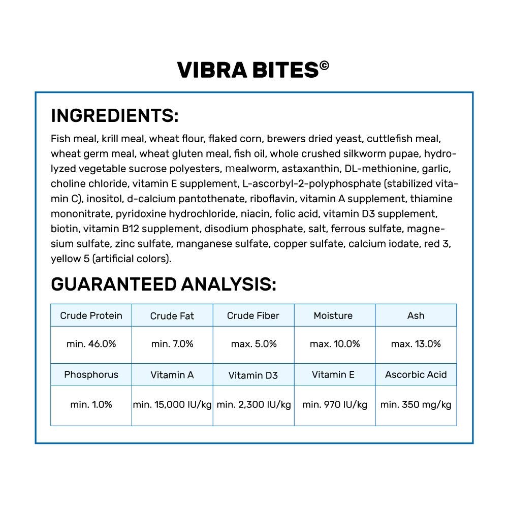 Hikari Vibra Bites color-boost formula supports brighter scales in compatible species.